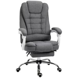 Vinsetto High Back Office Chair Swivel Task Chair with Retractable Footrest and Height Adjustable Computer Linen Chair, Grey