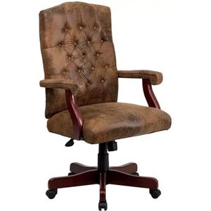 Emma+Oliver Emma and Oliver Gray Fabric Classic Executive Swivel Office Chair with Driftwood Base-Task Chair, Red/Coppr