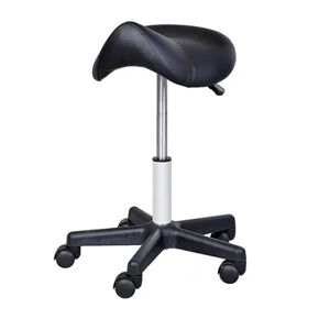 HOMCOM Rolling Saddle Stool Swivel Salon Chair Ergonomic Faux Leather Stool Adjustable Height with Wheels for Spa Salon Massage Office Black, Grey