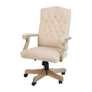 Emma+Oliver Emma and Oliver Gray Fabric Classic Executive Swivel Office Chair with Driftwood Base-Task Chair, White