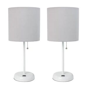 All The Rages LimeLights White Stick Lamp with USB charging port and Fabric Shade 2 Pack Set, Gray, Grey