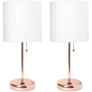 All The Rages LimeLights Rose Gold Stick Lamp with USB charging port and Fabric Shade 2 Pack Set, White