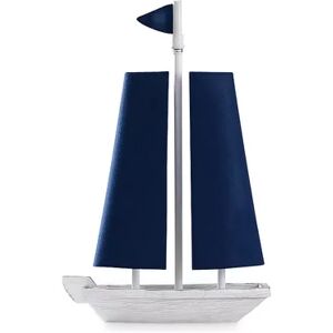 Unbranded Moulded Sail Boat Table Lamp with Two U shaped Blue Sail Shades, White