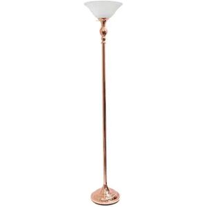 Elegant Designs 1 Light Torchiere Floor Lamp with Marbleized White Glass Shade, Rose Gold, Med Pink