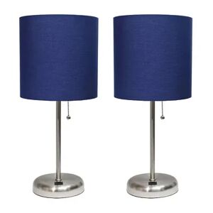 All The Rages LimeLights Stick Lamp with USB charging port and Fabric Shade 2 Pack Set, Navy, Brt Blue