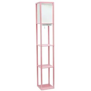 Simple Designs Floor Lamp Etagere Organizer Storage Shelf with 2 USB Charging Ports, 1 Charging Outlet and Linen Shade - Light Pink, Med Pink