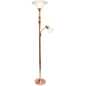 Elegant Designs 2 Light Mother Daughter Floor Lamp with White Marble Glass, Rose Gold, Med Pink