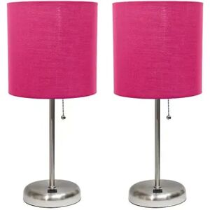 All The Rages LimeLights Stick Lamp with USB charging port and Fabric Shade 2 Pack Set, Pink, Med Pink