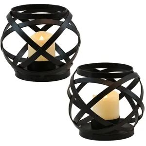 LumaBase Metal LED Lantern Table Decor 2-piece Set, Brown