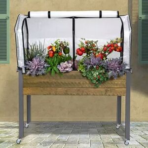 CedarCraft Self-Watering 4 Wheel Elevated Backyard Planter with Greenhouse Cover, Grey