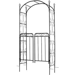 Outsunny 7' Steel Garden Arbor Arch with Scrollwork Doors for Ceremony Weddings Party Backyard Lawn, Grey