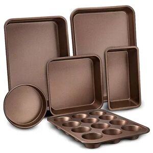 NutriChef Kitchen Oven Non Stick Carbon Steel Tray Sheet 6 Piece Bakeware Set, Gold