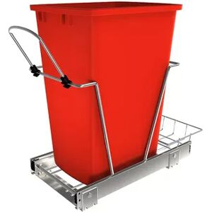 Rev-A-Shelf Single 35 Quart Sliding Pull Out Waste Bin Container, Red, Brt Red