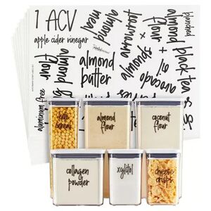 Talented Kitchen 170 Keto Kitchen Pantry Labels for Food Storage Containers, Removable Black Script on Clear Stickers for Organizing Ingredients (Water Resistant),