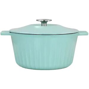 Martha Stewart Gibson Everyday Enameled Cast Iron 3 Quart Embossed Stripe Dutch Oven with Lid in Turquoise, Brt Blue