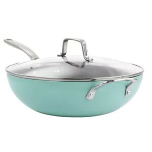 Martha Stewart 12 Inch Aluminum Nonstick Essential Pan with Lid in Turquoise, Brt Blue