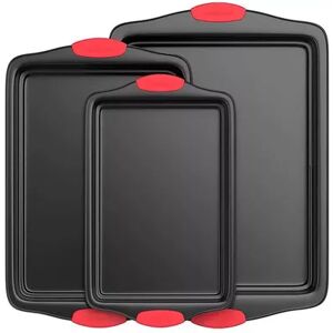 NutriChef Kitchen Deluxe Oven Non Stick Gray Carbon Steel 3 Piece Bakeware Set, Black