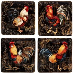 Certified International Gilded Rooster 4-piece Canape Plate Set, Multicolor