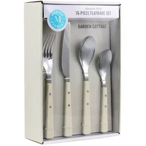 Martha Stewart Gibson Everyday Garden Cottage 16 Piece Stainless Steel Flatware Set in Cream, Beige