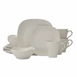 Mikasa Swirl Square 16 pc. Dinnerware Set, White