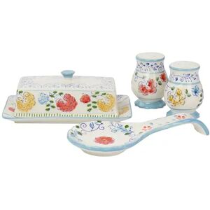 Gibson Elite Anaya 5 Piece Hand Painted Stoneware Table Accessory Set, Multicolor