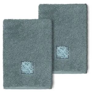 Linum Home Textiles Turkish Cotton Vivian 2-pack Embellished Washcloth Set, Med Blue, 2 Pc Set