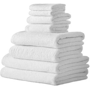 Classic Turkish Towels Genuine Cotton Soft Absorbent Hospitality Bath Towels 8 Piece Set, White