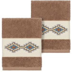 Linum Home Textiles Turkish Cotton Gianna Embellished Washcloth Set, Lt Brown, 4PC SET