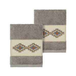 Linum Home Textiles Turkish Cotton Gianna Embellished Washcloth Set, Dark Grey, 4PC SET