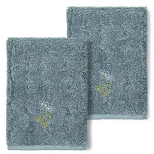 Linum Home Textiles Turkish Cotton Rebecca 2-piece Embellished Washcloth Set, Med Blue, 2 Pc Set