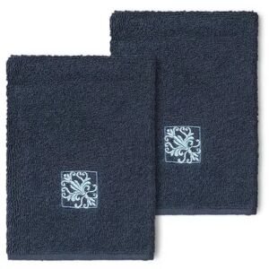 Linum Home Textiles Turkish Cotton Vivian 2-pack Embellished Washcloth Set, Dark Blue, 2 Pc Set