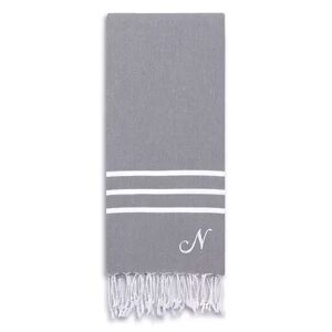 Linum Home Textiles Turkish Cotton Alara Personalized Pestemal Beach Towel, Grey, BEACHTOWEL