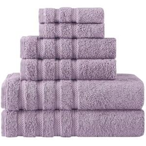 Classic Turkish Towels Genuine Cotton Soft Absorbent Lubbock 6 Piece Set With 2 Bath Towels, 2 Hand Towels, 2 Washcloths, Purple