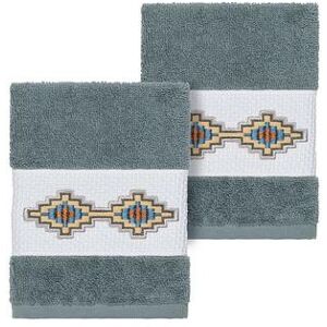 Linum Home Textiles Turkish Cotton Gianna Embellished Washcloth Set, Green, 2 Pc Set