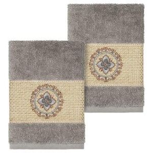 Linum Home Textiles Turkish Cotton Isabelle Embellished Washcloth Set, Dark Grey, 4PC SET