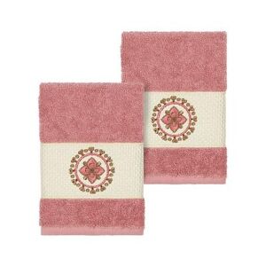 Linum Home Textiles Turkish Cotton Isabelle Embellished Washcloth Set, Grey, 2 Pc Set