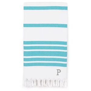 Linum Home Textiles Turkish Cotton Herringbone Personalized Pestemal Beach Towel, Turquoise/Blue, 69X38