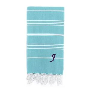 Linum Home Textiles Turkish Cotton Lucky Personalized Pestemal Beach Towel, Turquoise/Blue, BEACHTOWEL