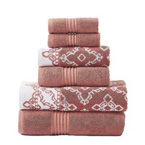 Modern Threads 6-Piece Yarn Dyed Jacquard/Solid Bath Towel Set, Orange, 6 Pc Set