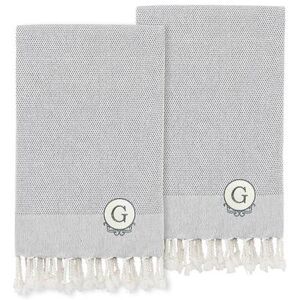 Linum Home Textiles Turkish Cotton Personalized Fun In Paradise Pestemal 2-pack Hand Towel Set, Grey