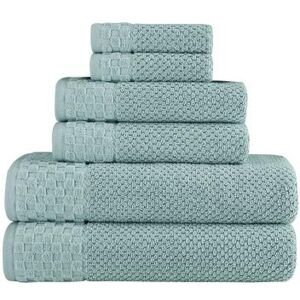 Classic Turkish Towels Genuine Cotton Soft Absorbent Boston 6 Piece Set With 2 Bath Towels, 2 Hand Towels, 2 Washcloths, Green