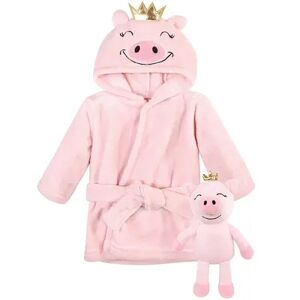 Hudson Baby Infant Girl Plush Bathrobe and Toy Set, Pig, One Size, Infant Girl's, Med Pink