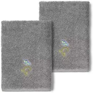 Linum Home Textiles Turkish Cotton Rebecca 2-piece Embellished Washcloth Set, Dark Grey, 2 Pc Set