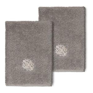 Linum Home Textiles Turkish Cotton Vivian 2-pack Embellished Washcloth Set, Dark Grey, 2 Pc Set