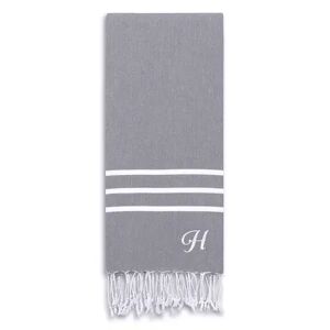 Linum Home Textiles Turkish Cotton Alara Personalized Pestemal Beach Towel, Grey, BEACHTOWEL