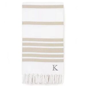 Linum Home Textiles Turkish Cotton Herringbone Personalized Pestemal Beach Towel, Beig/Green, 69X38