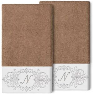 Linum Home Textiles Turkish Cotton Monica 2-piece Embellished Bath Towel Set, Lt Brown, 2 Pc Set