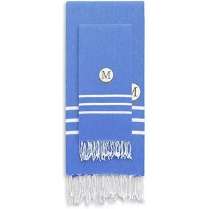 Linum Home Textiles Turkish Cotton Personalized Alara Pestemal Beach And Hand Towel Set, Blue