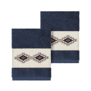 Linum Home Textiles Turkish Cotton Gianna Embellished Washcloth Set, Dark Blue, 4PC SET