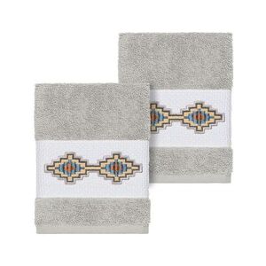 Linum Home Textiles Turkish Cotton Gianna Embellished Washcloth Set, Light Grey, 2 Pc Set